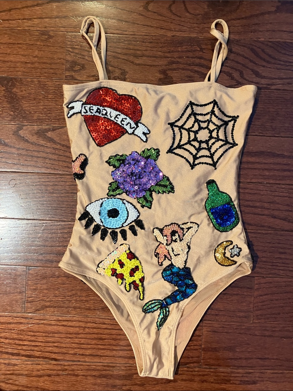 SeaQueen Lola - Bambi Sequin tattoo nude One-Piece Swimsuit Discount Universe